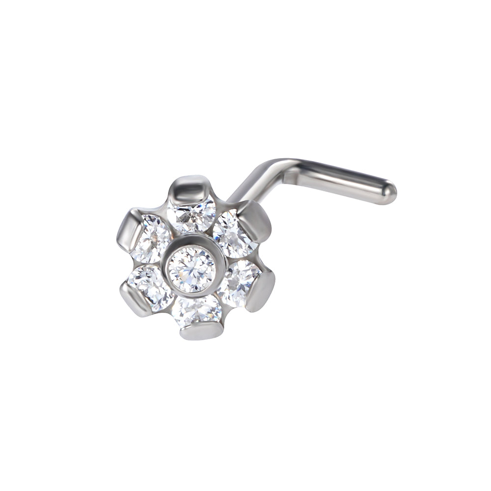 CZ Blaze Set in Flower Tops ASTM F136 Titanium L Bend Nose