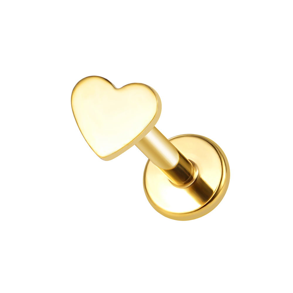 316L Surgical Steel Gold Internal Threaded Labret Stud HEART