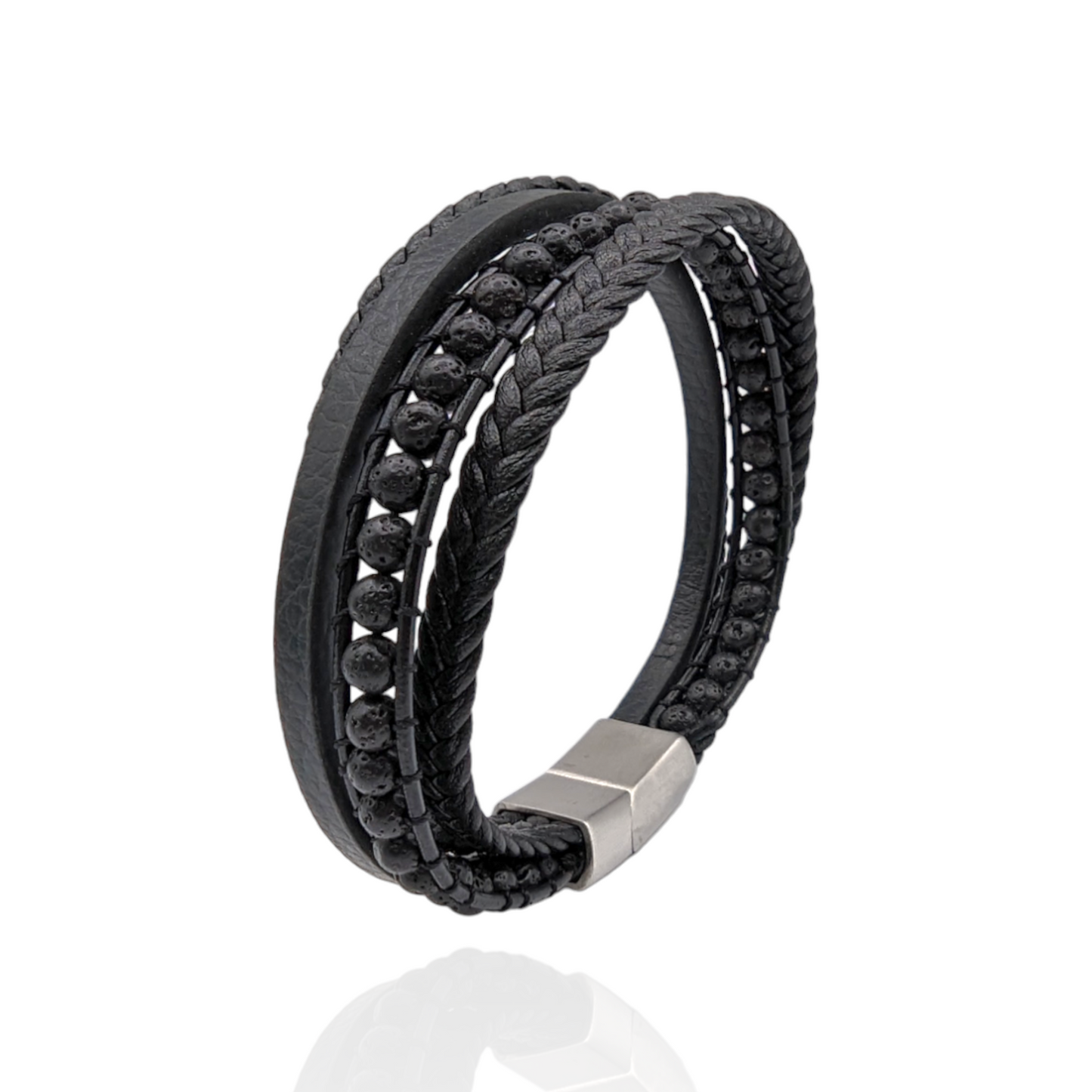 lava stone and leather bracelet