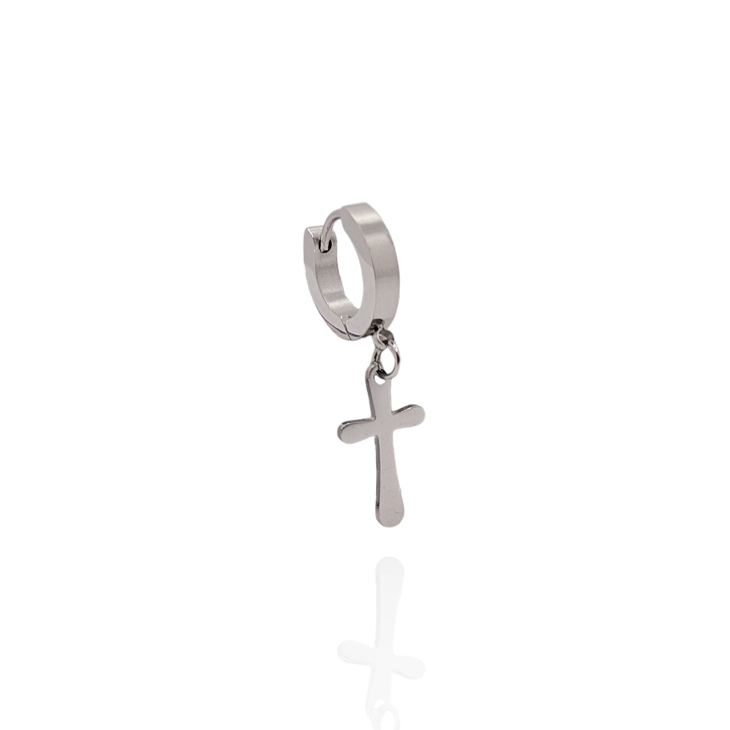 Pendiente aros con cruz en acero inoxidable (1 unidad) - AILANA JEWELRY