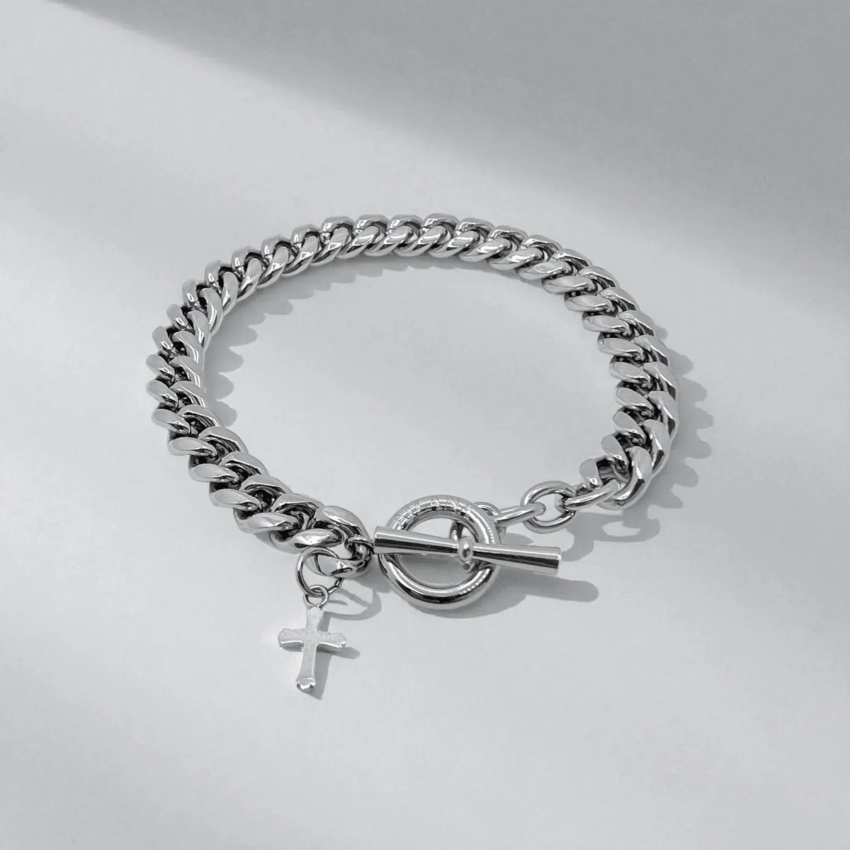 Pulsera de cadena 8 mm con cruz plateado - AILANA JEWELRY