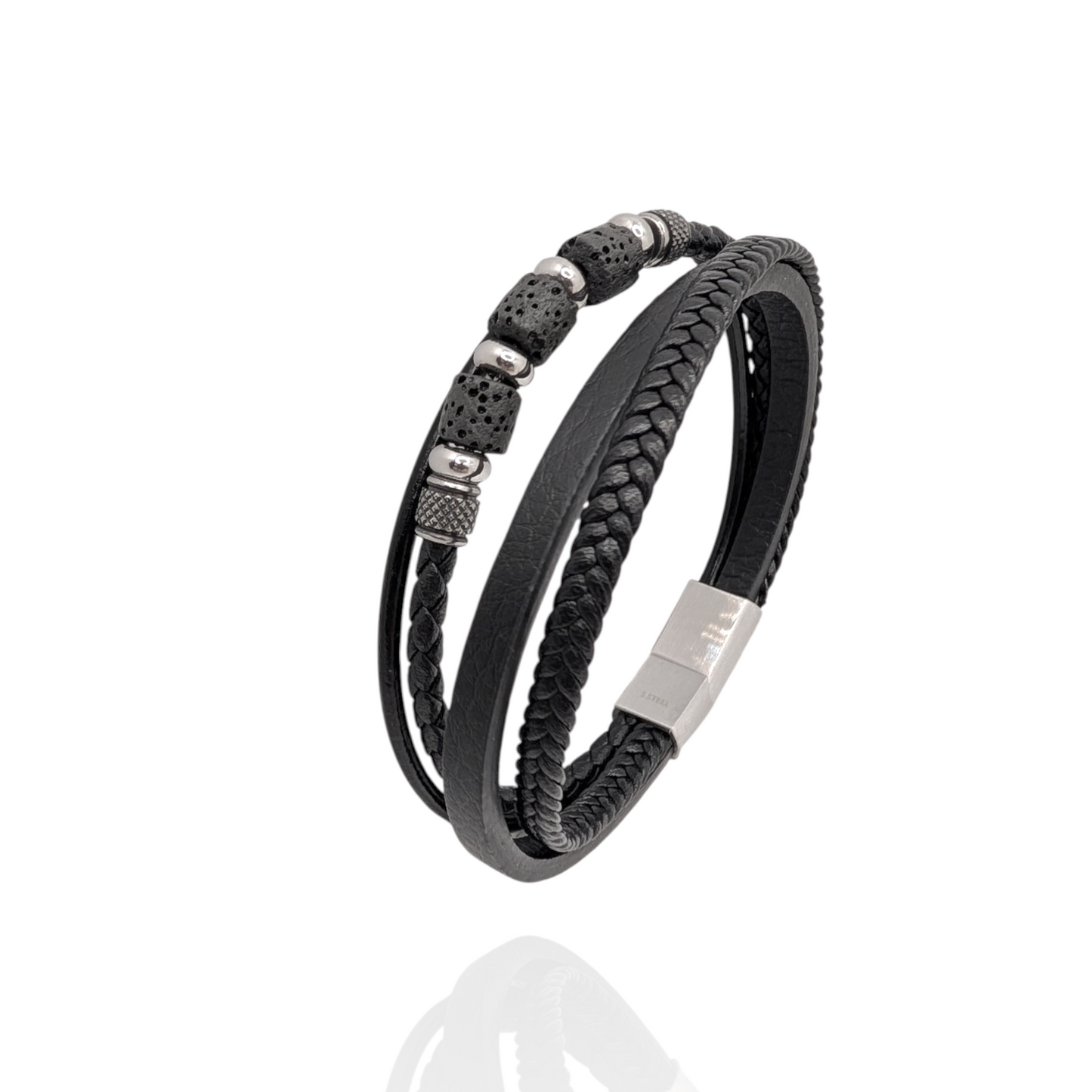 Pulsera en cuero negro y piedras