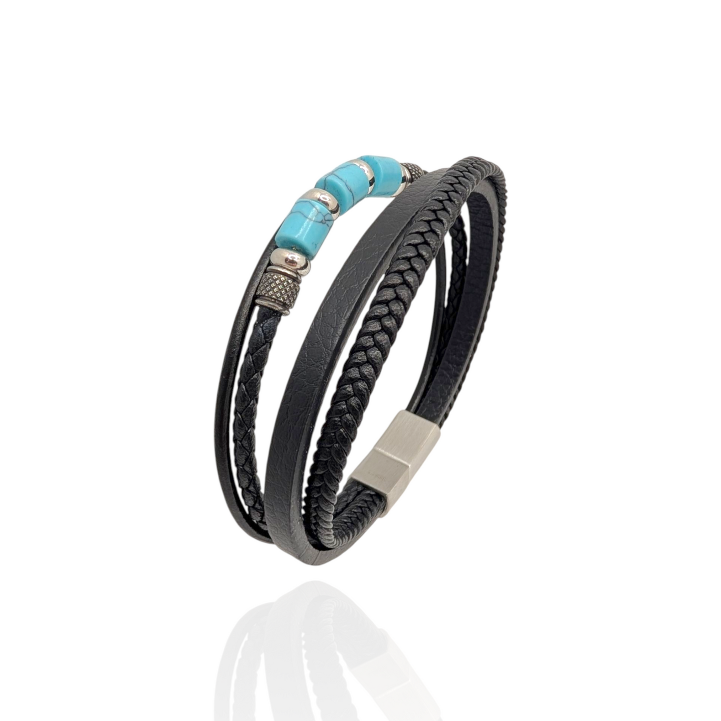 Pulsera en cuero negro y piedras
