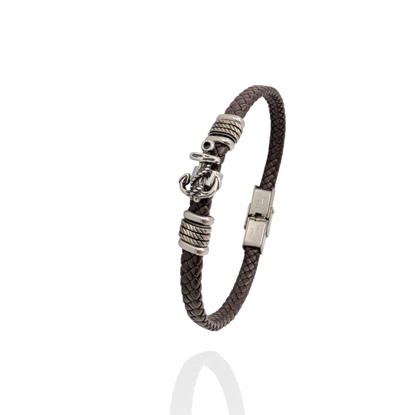 Pulsera fina en cuero con ancla