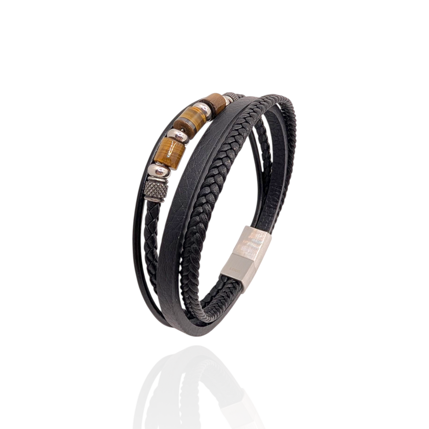 Pulsera en cuero negro y piedras
