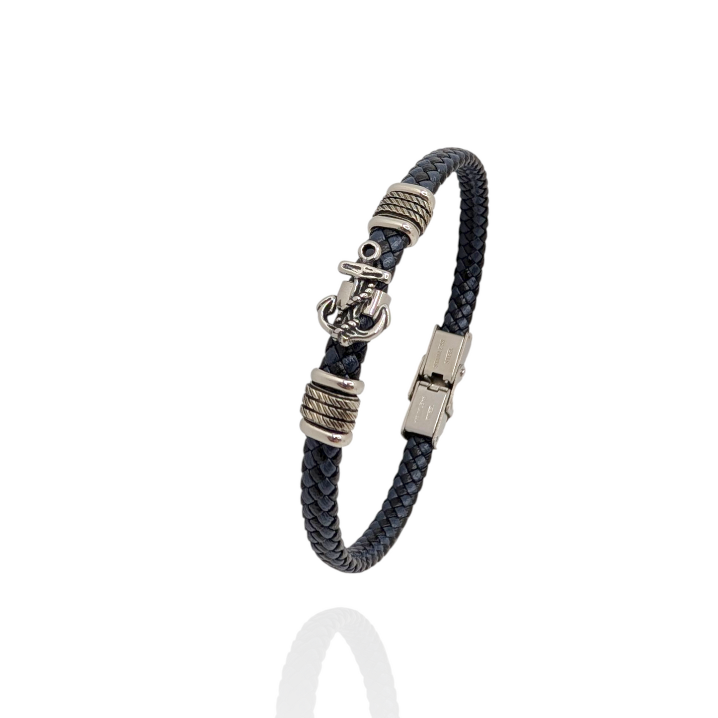 Pulsera fina en cuero con ancla