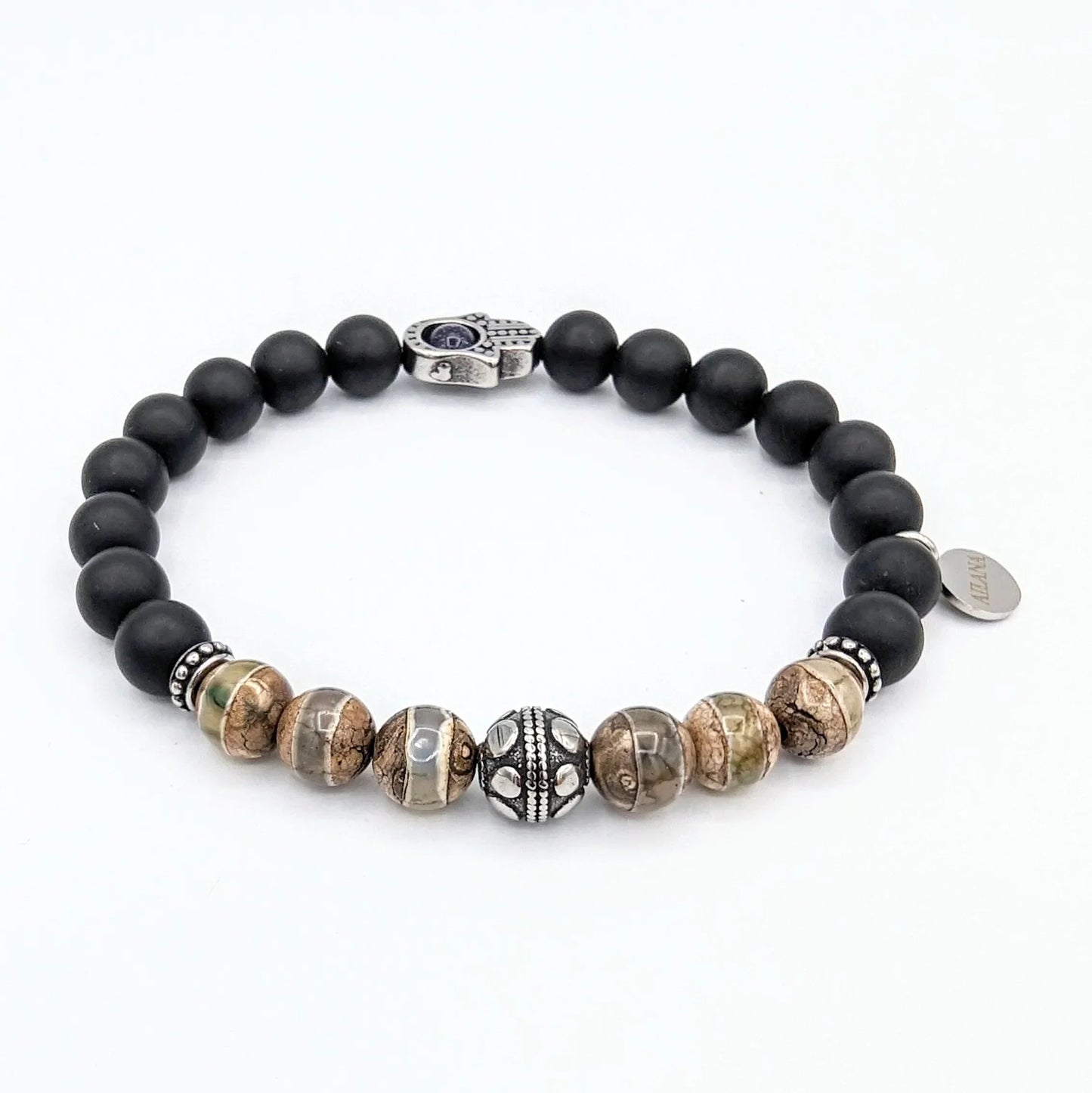 Fatima Hand Natural Stone Bead Bracelet Men Women 8mm Black Onyx Stainless steel Buddha Lotus Bracelets