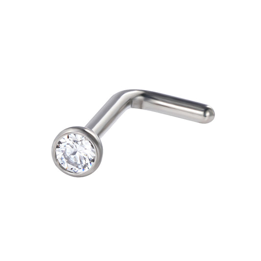 Bezel Set CZ Stone L Bend Nose Studs