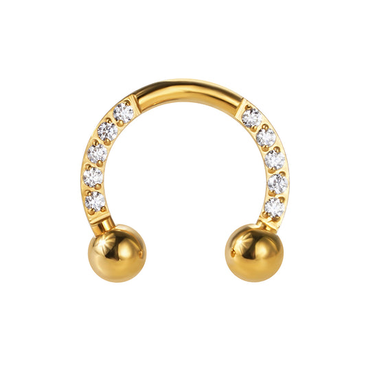 ASTM F-136 Titanium High Polished CZ Paved Face Horseshoe