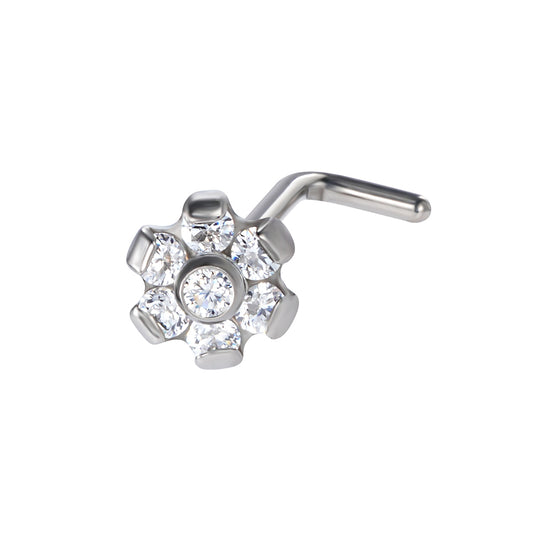 CZ Blaze Set in Flower Tops ASTM F136 Titanium L Bend Nose