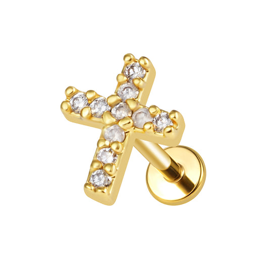 316L Surgical Steel Bar Gold Internal Threaded Labret Stud Cruz