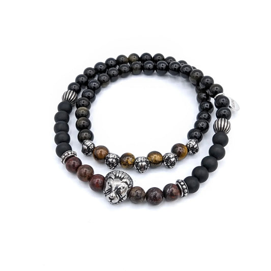 beads bracelet natural stones lion charm