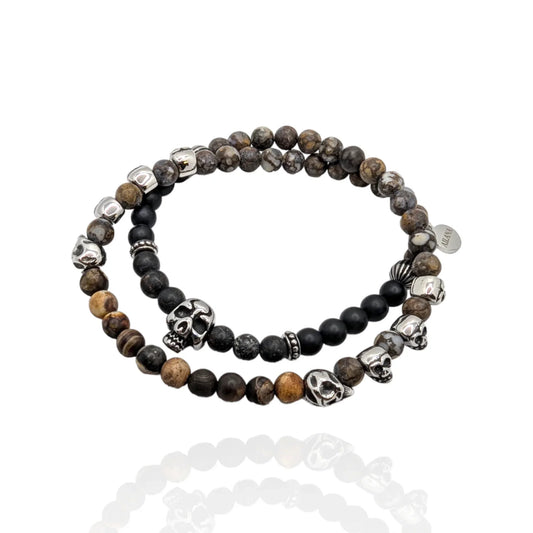 retro agate;black agate;Australian grain agate beads. Skull charm bracelet