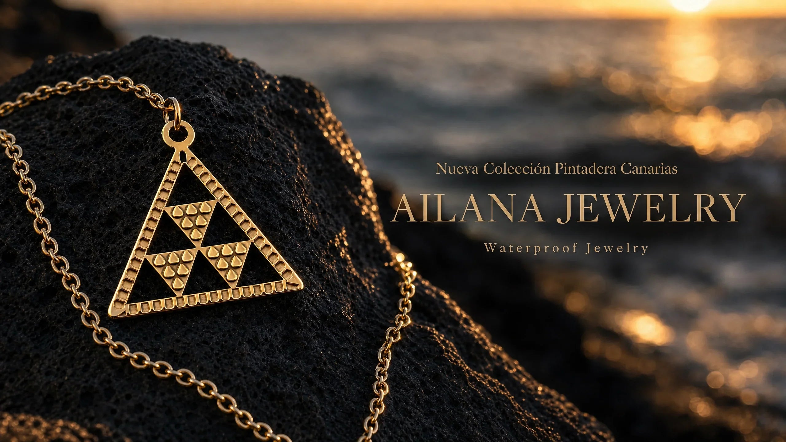 Collar Pintadera Canaria en acero inoxidable bañado en oro 18Kt resistente al agua - Ailana Jewelry