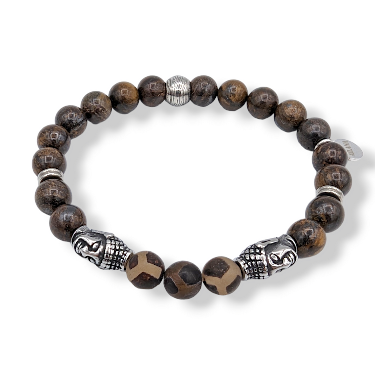 Bronzite Gem Beads Bracelets Stainless steel Buddha Head Natural Stones Beads Stretch Bracelet For Men