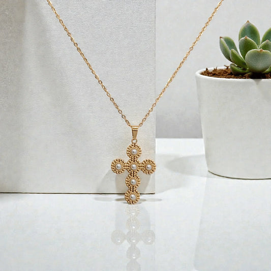 Colgante Cruz con perlas - AILANA JEWELRY