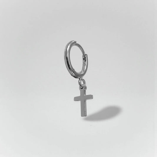 Pendiente aros con cruz en acero inoxidable (1 unidad) - AILANA JEWELRY