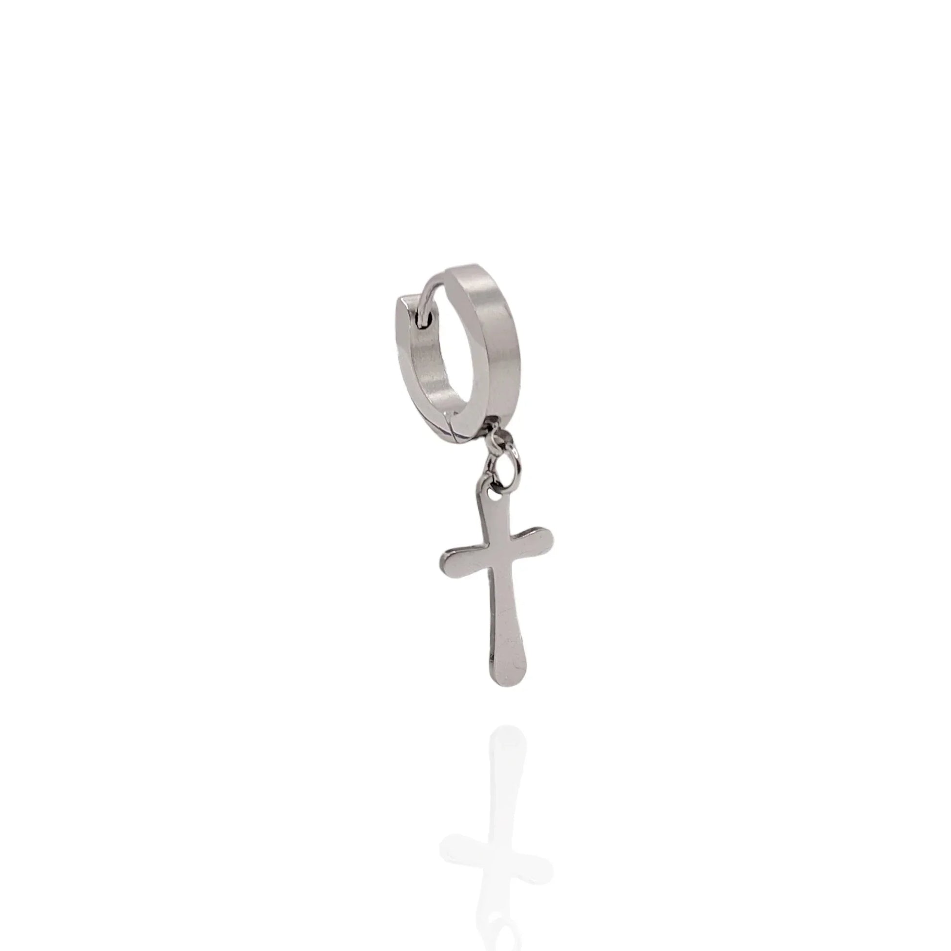 Pendiente aros con cruz en acero inoxidable (1 unidad) - AILANA JEWELRY