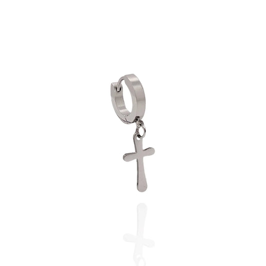Pendiente aros con cruz en acero inoxidable (1 unidad) - AILANA JEWELRY