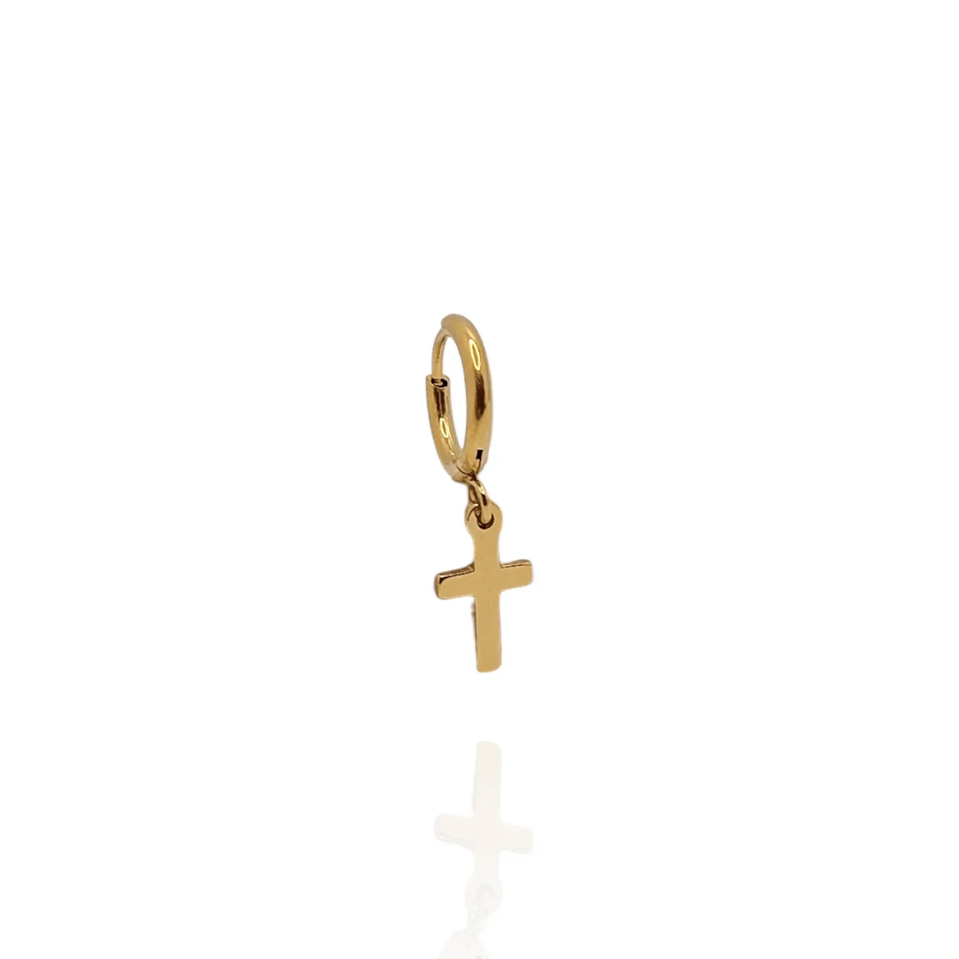 Pendiente aros con cruz en acero inoxidable (1 unidad) - AILANA JEWELRY