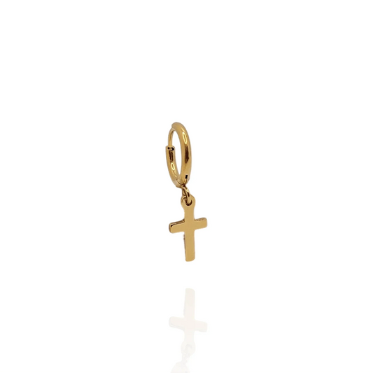 Pendiente aros con cruz en acero inoxidable (1 unidad) - AILANA JEWELRY