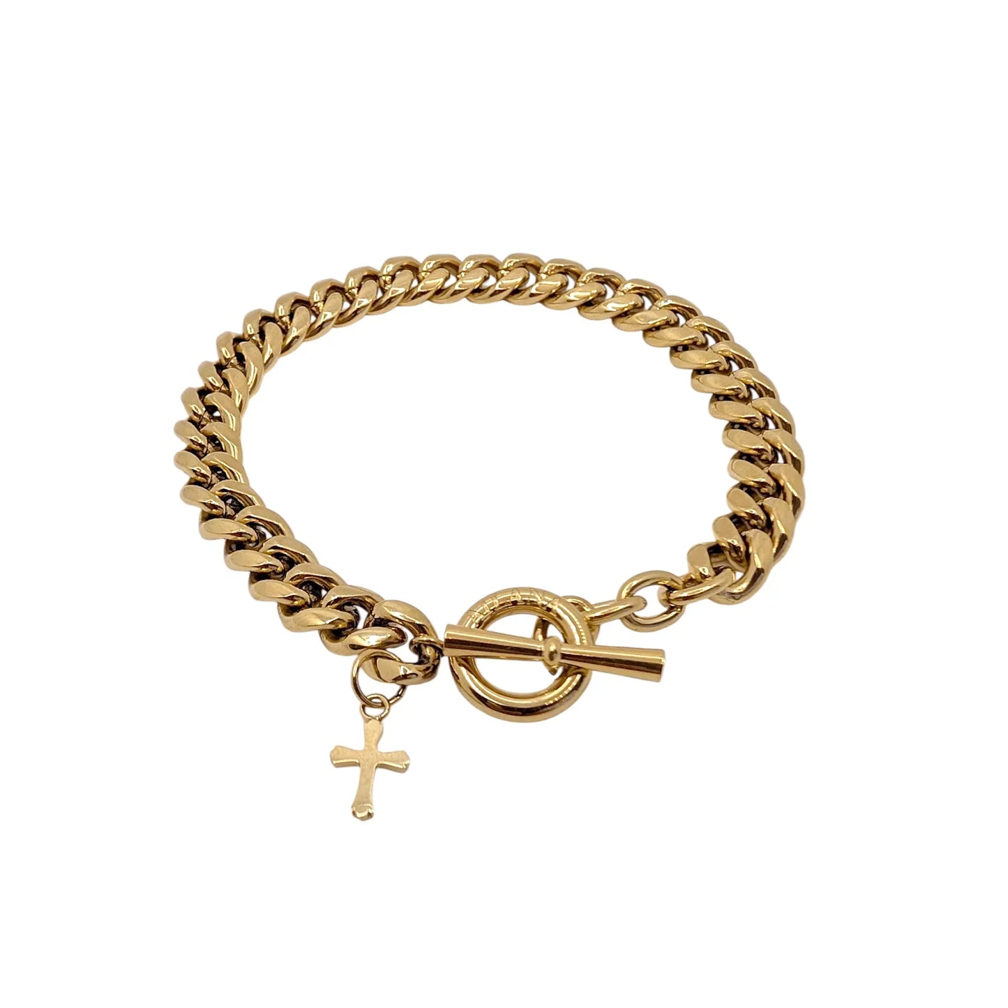 Pulsera de cadena 8 mm con cruz dorado - AILANA JEWELRY