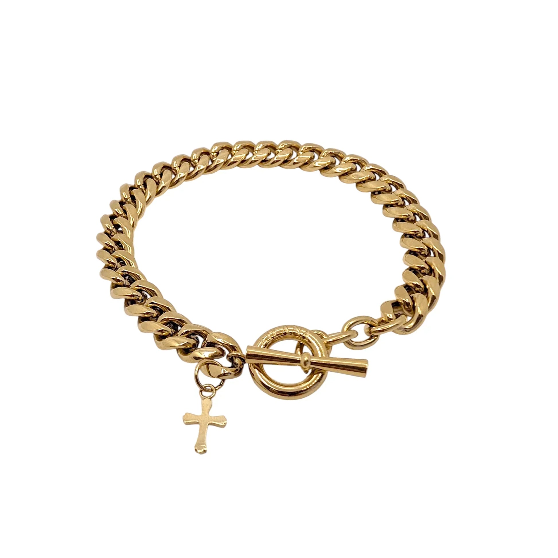 Pulsera de cadena 8 mm con cruz dorado - AILANA JEWELRY