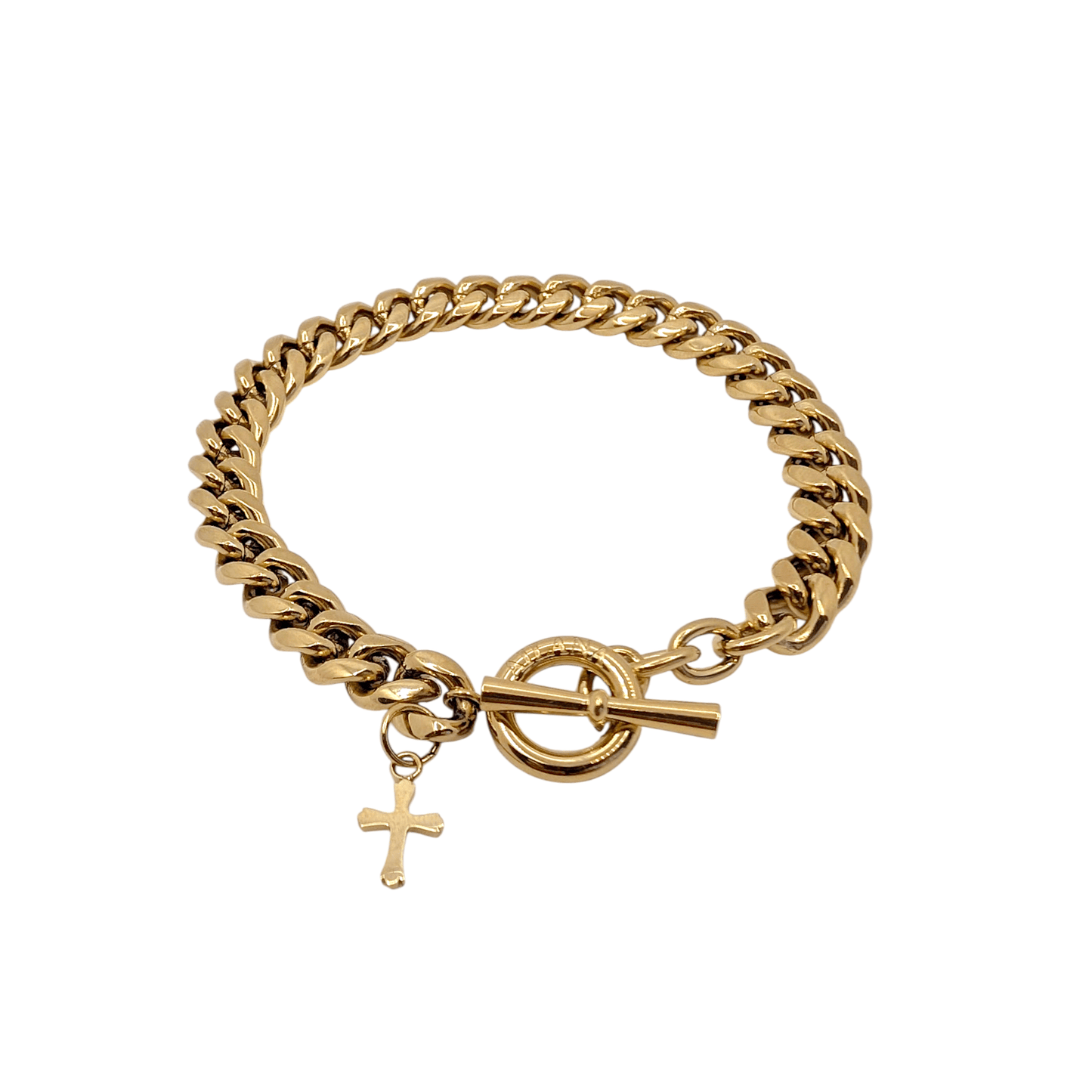 Pulsera de cadena 8 mm con cruz dorado - AILANA JEWELRY
