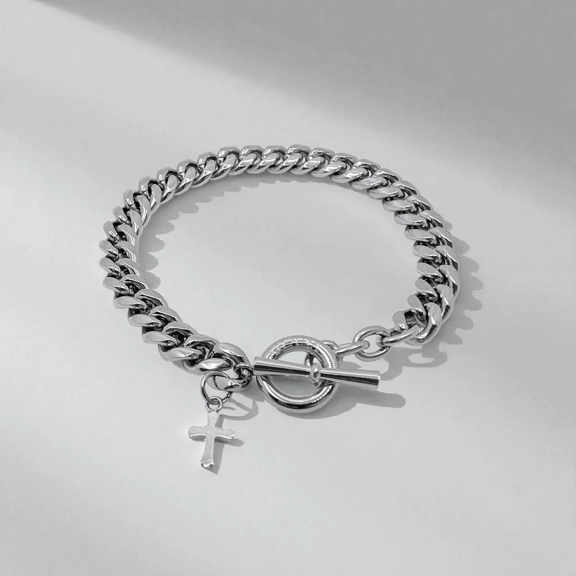 Pulsera de cadena 8 mm con cruz plateado - AILANA JEWELRY