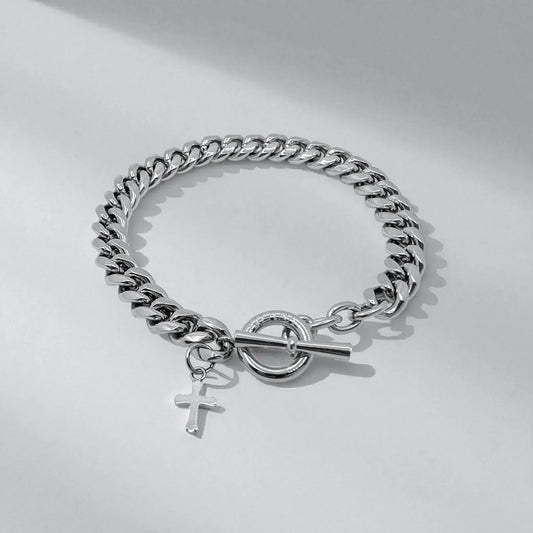 Pulsera de cadena 8 mm con cruz plateado - AILANA JEWELRY