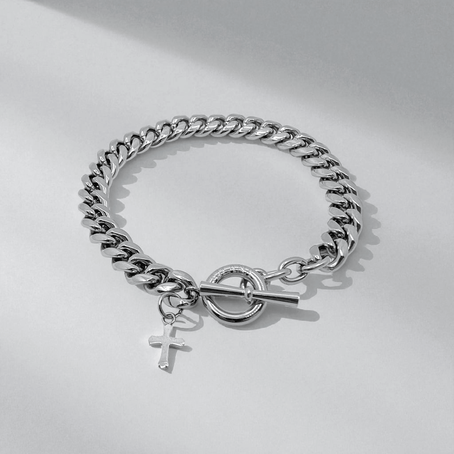 Pulsera de cadena 8 mm con cruz plateado - AILANA JEWELRY