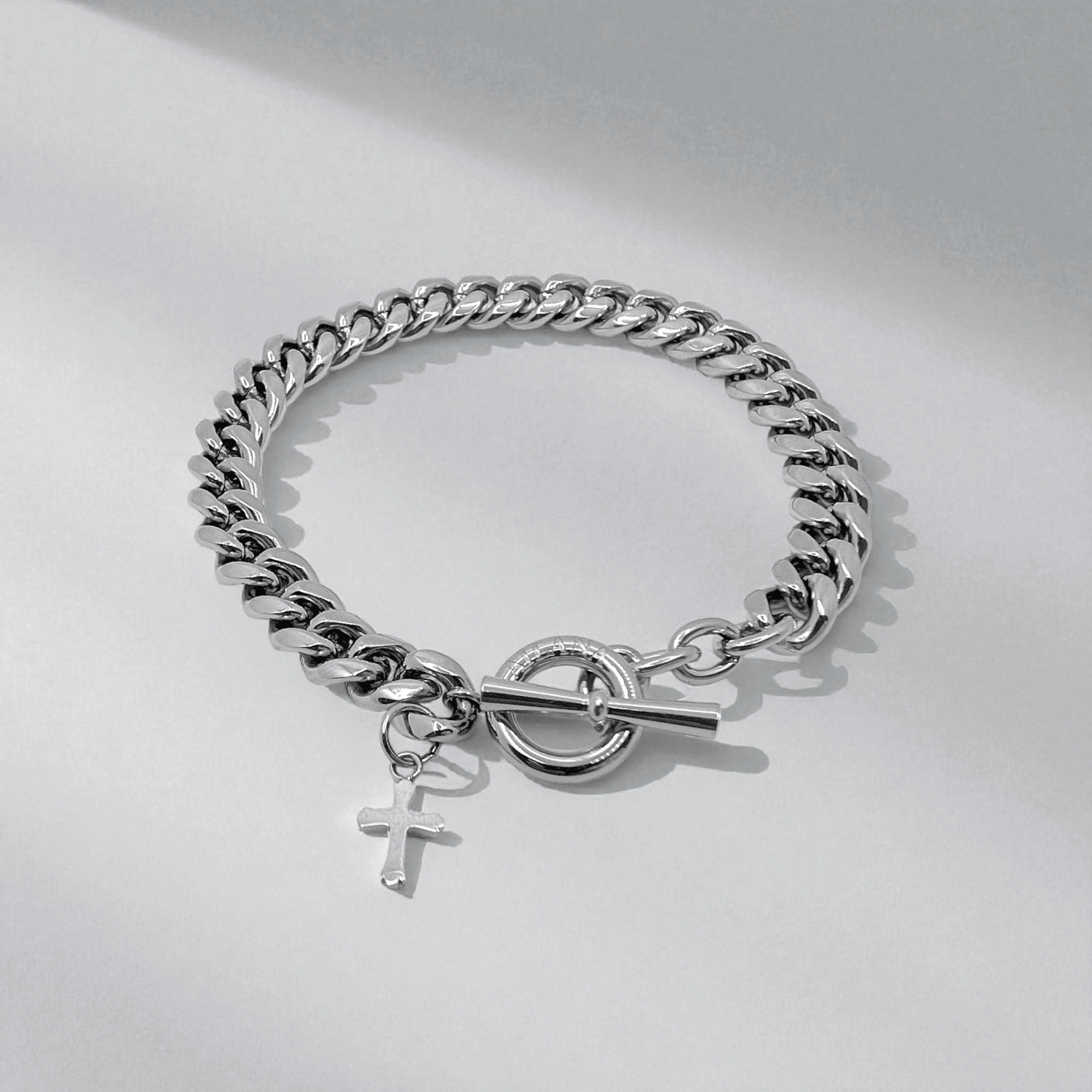 Pulsera de cadena 8 mm con cruz plateado - AILANA JEWELRY