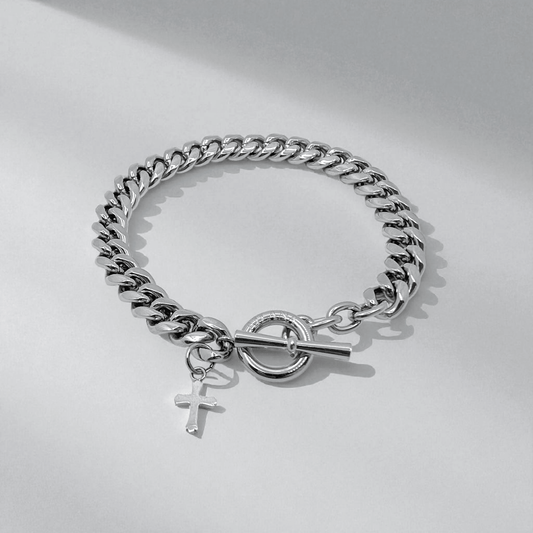 Pulsera de cadena 8 mm con cruz plateado - AILANA JEWELRY