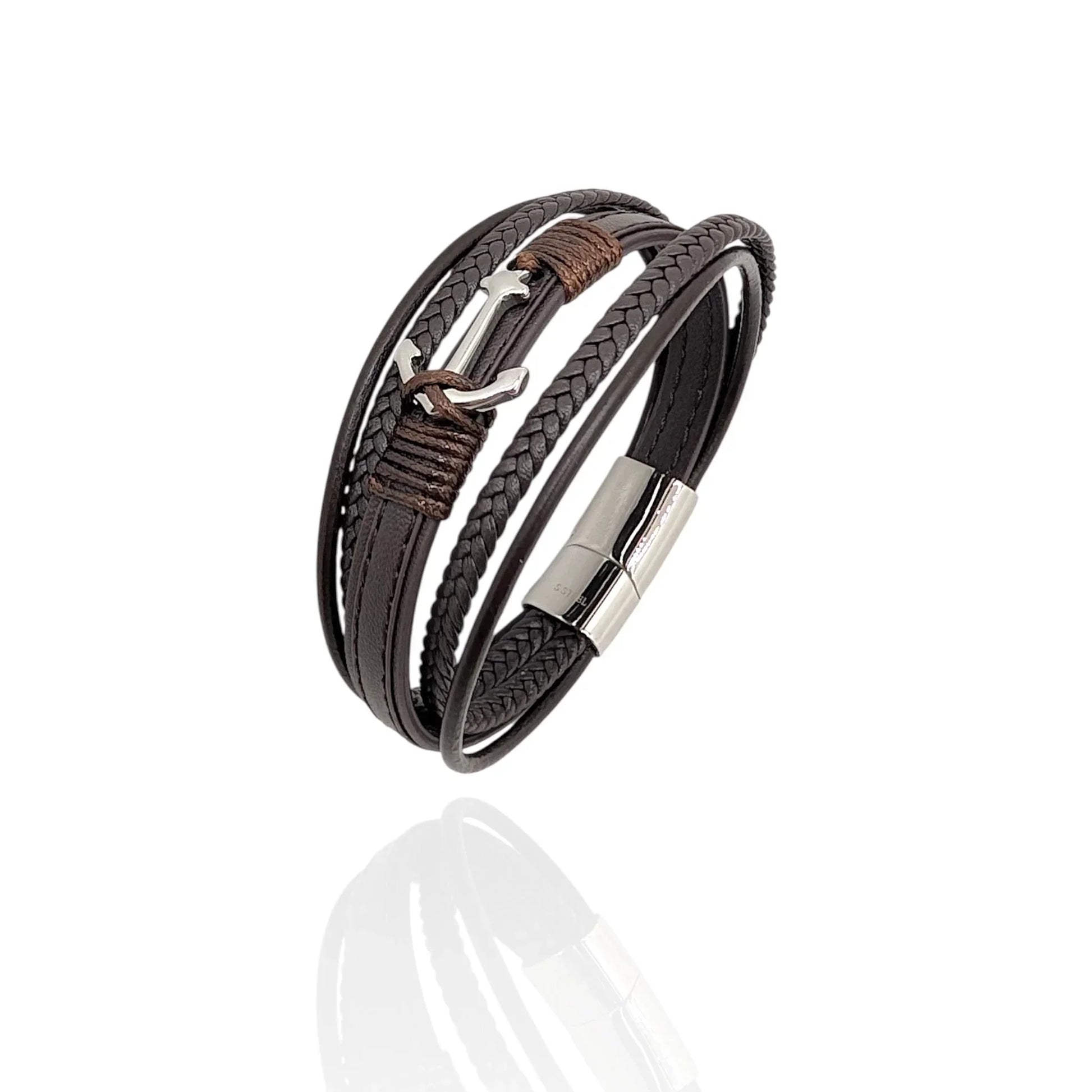 Pulsera de Cuero con Ancla para Hombre - AILANA JEWELRY