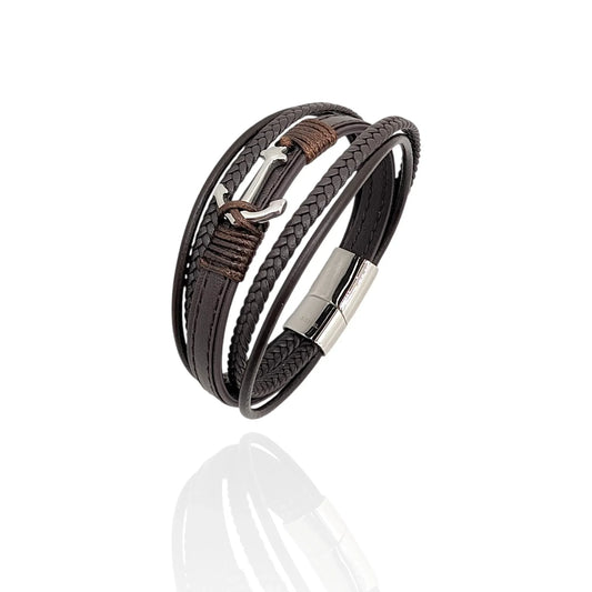 Pulsera de Cuero con Ancla para Hombre - AILANA JEWELRY