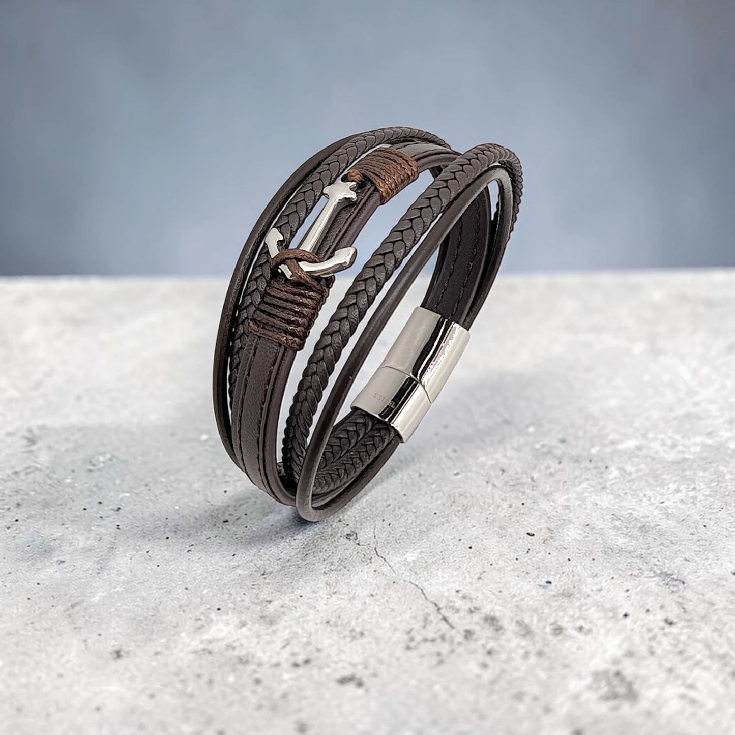 Pulsera de Cuero con Ancla para Hombre - AILANA JEWELRY