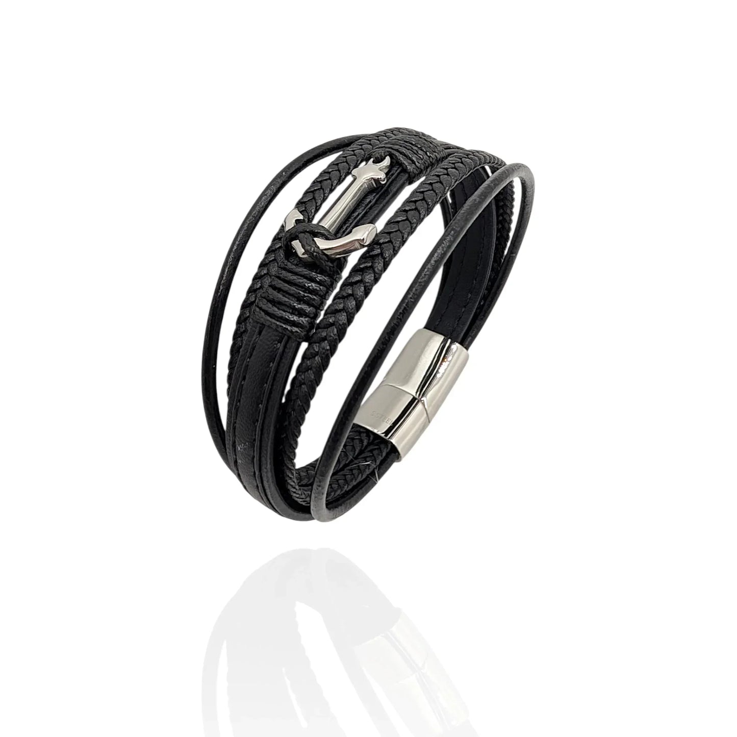 Pulsera de Cuero con Ancla para Hombre - AILANA JEWELRY