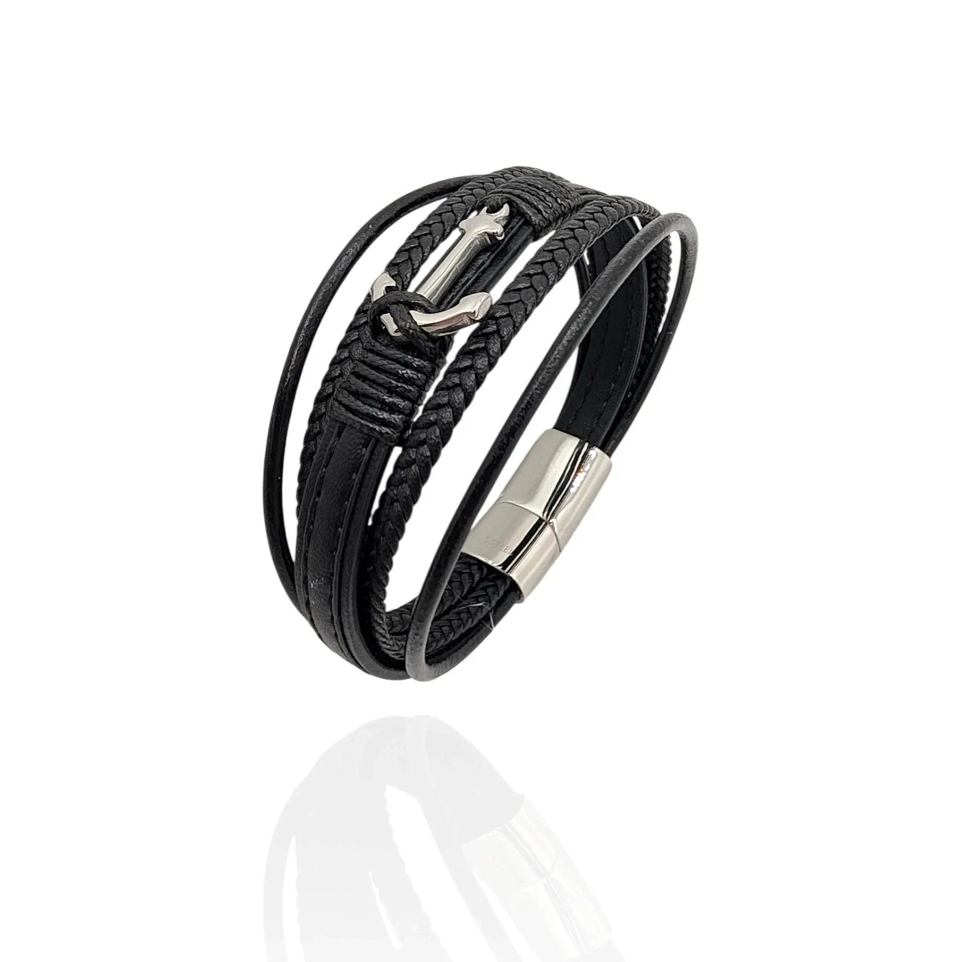 Pulsera de Cuero con Ancla para Hombre - AILANA JEWELRY