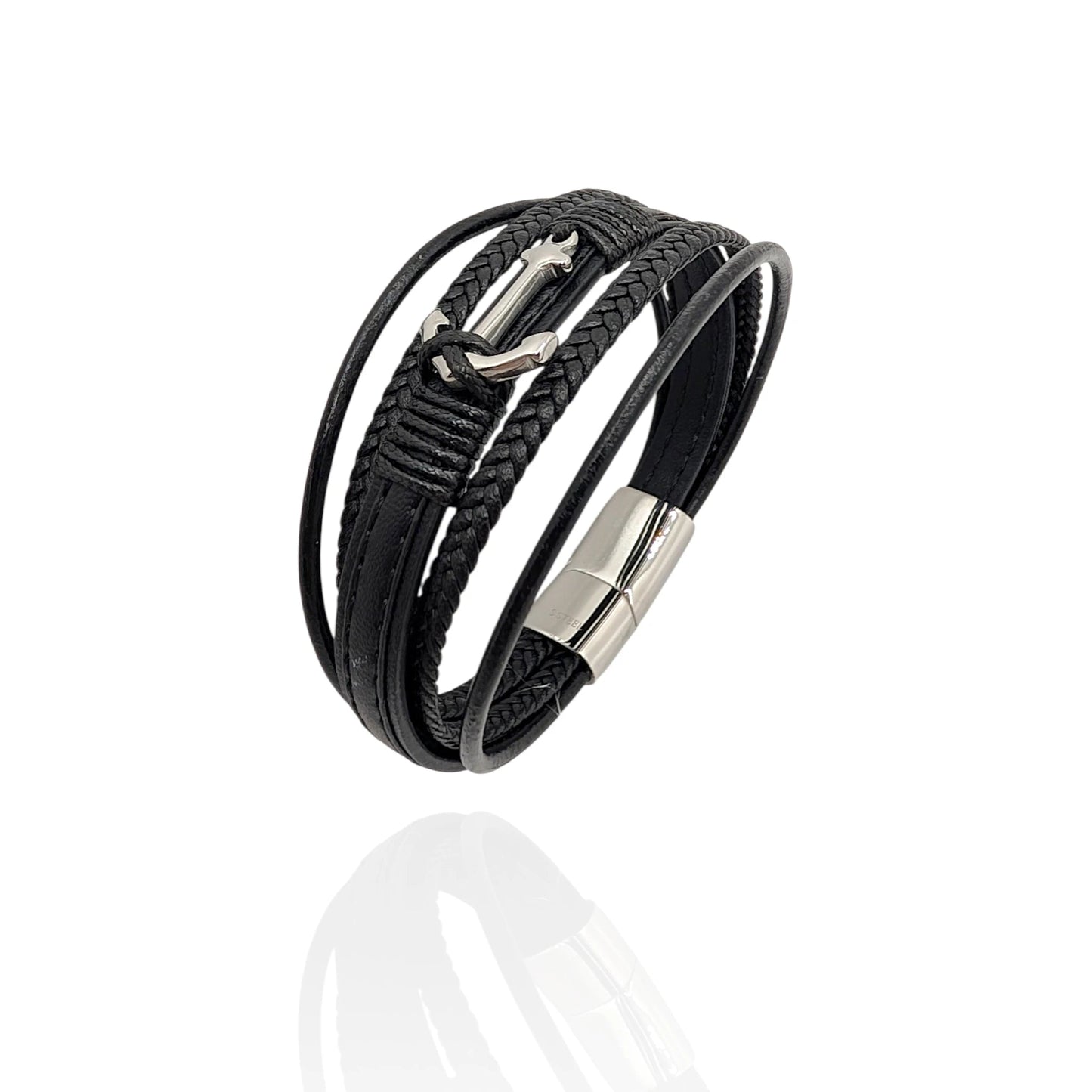 Pulsera de Cuero con Ancla para Hombre - AILANA JEWELRY