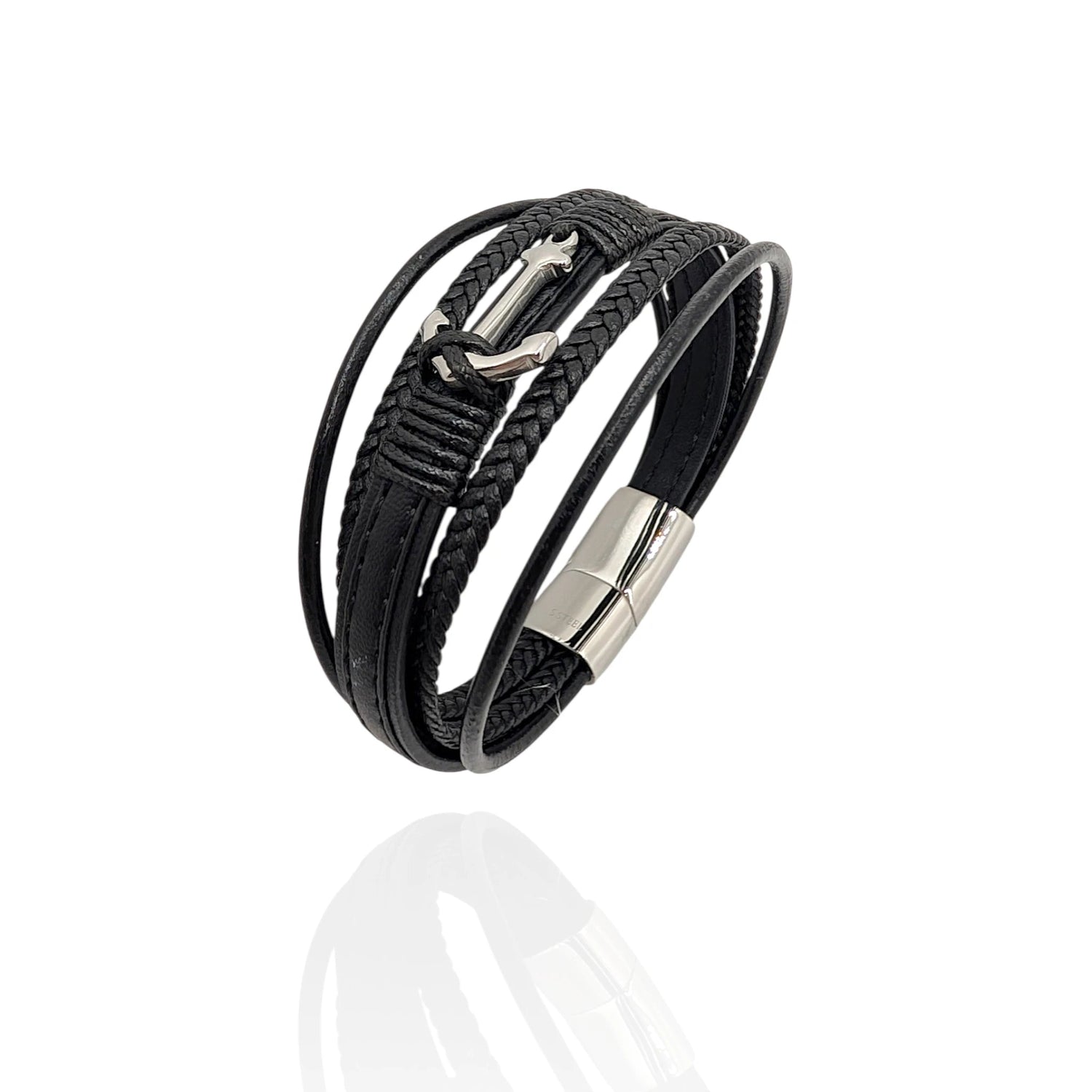 Pulsera de Cuero con Ancla para Hombre - AILANA JEWELRY
