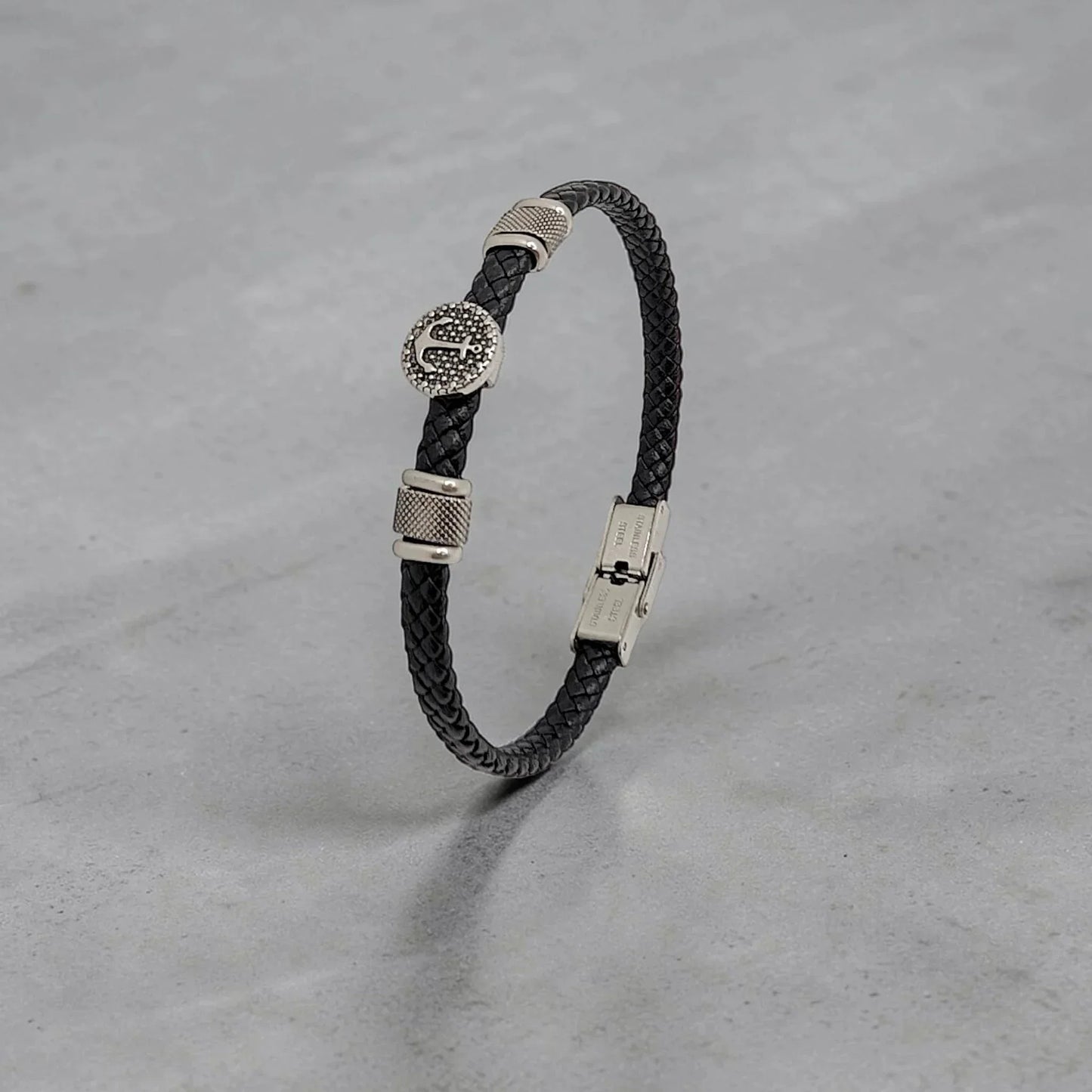Pulsera de Cuero Negro con Ancla - AILANA JEWELRY