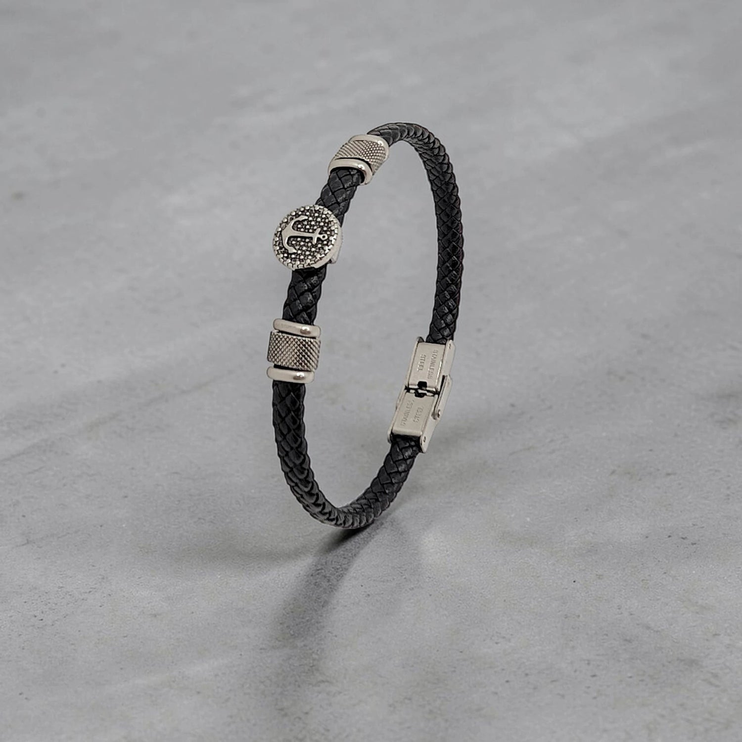 Pulsera de Cuero Negro con Ancla - AILANA JEWELRY
