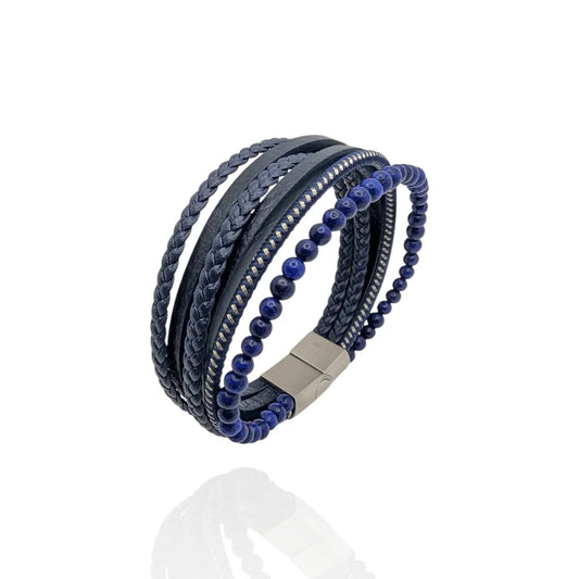 Pulsera en cuero blue con piedras naturales - AILANA JEWELRY