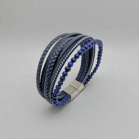 Pulsera en cuero blue con piedras naturales - AILANA JEWELRY