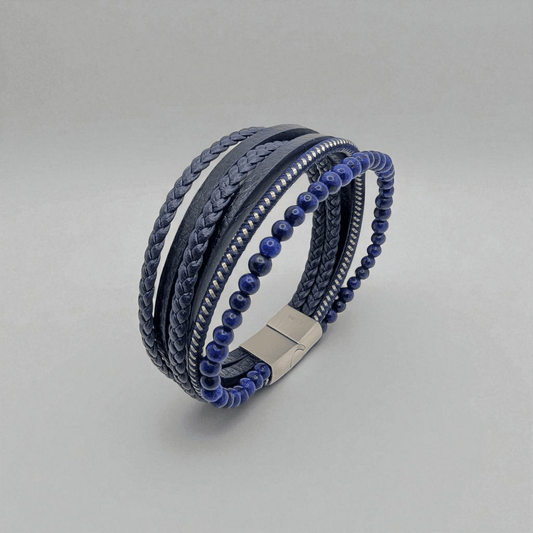 Pulsera en cuero blue con piedras naturales - AILANA JEWELRY