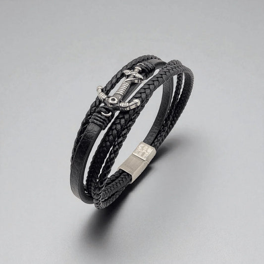 Pulsera en cuero con ancla - AILANA JEWELRY