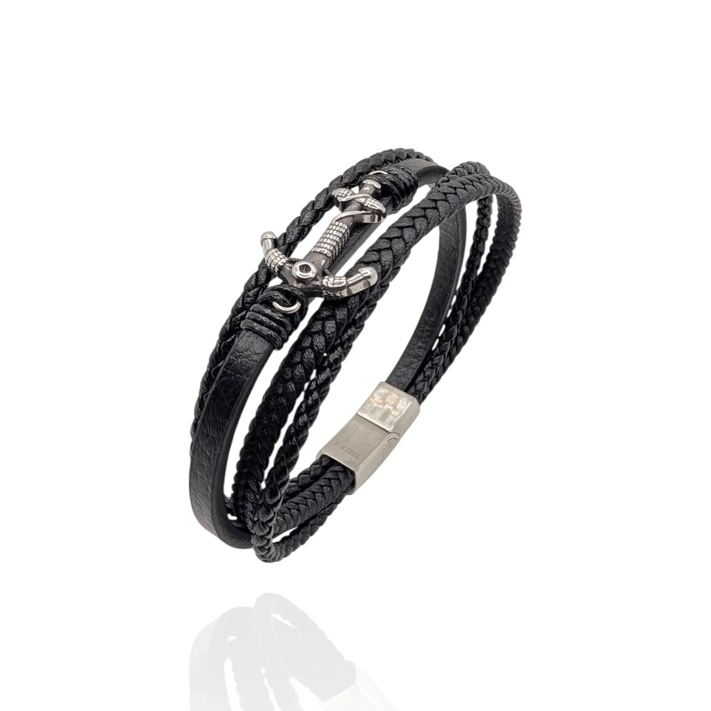 Pulsera en cuero con ancla - AILANA JEWELRY