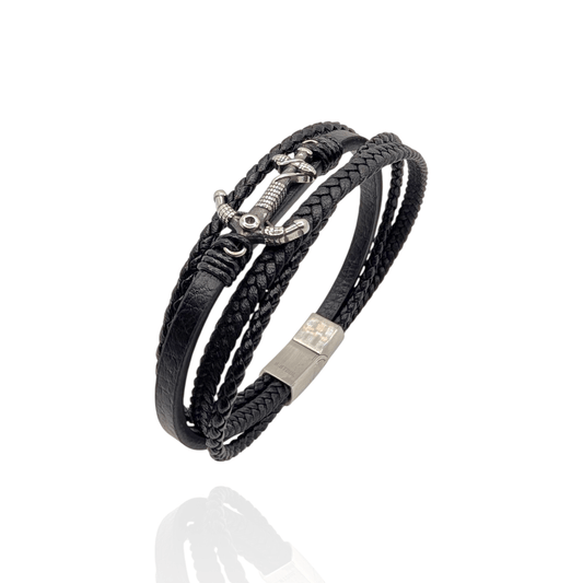 Pulsera en cuero con ancla - AILANA JEWELRY
