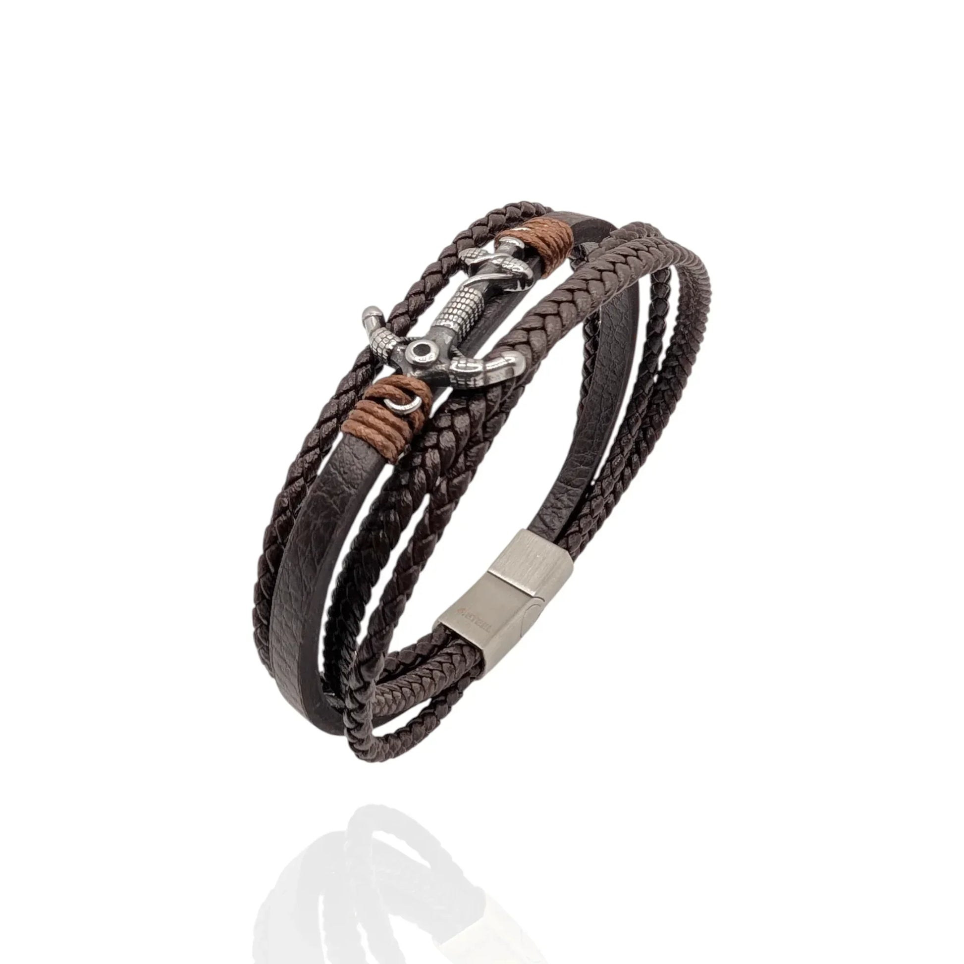 Pulsera en cuero con ancla - AILANA JEWELRY