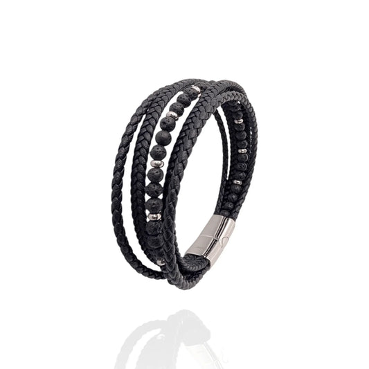 Pulsera en cuero con piedras de lava - AILANA JEWELRY